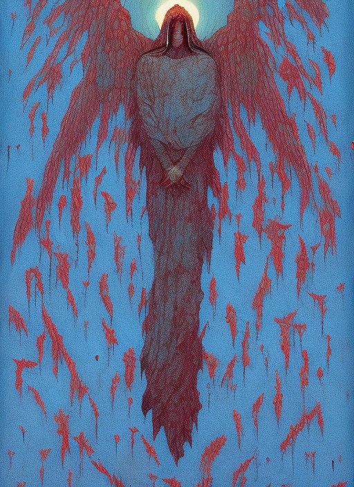 angel wings holding an ak, beksinski