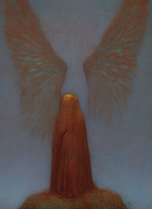 angel wings holding an m4, beksinski