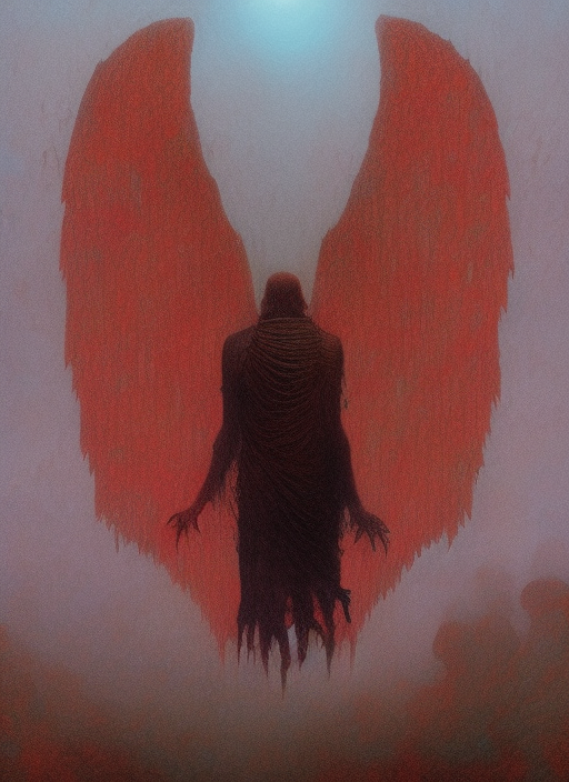 angel wings, holding an m4, beksinski