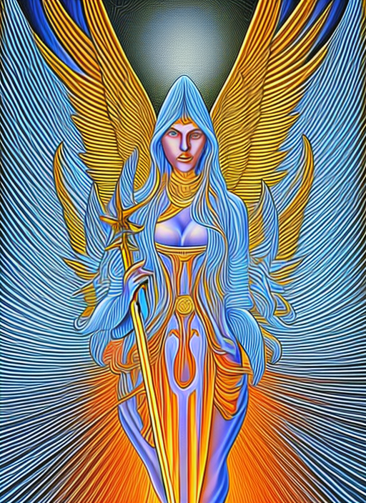 angel with wings, holding a weapon, Alex grey