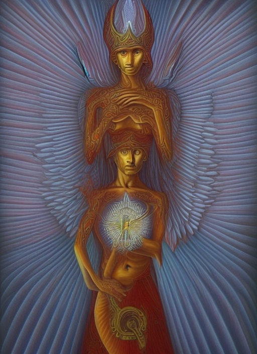 angel with wings, holding a weapon, Alex grey