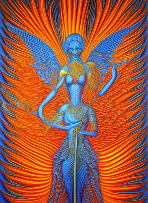 angel with wings, holding a rifle, Alex grey