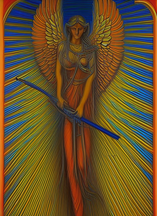 angel with wings, holding a rifle, Alex grey