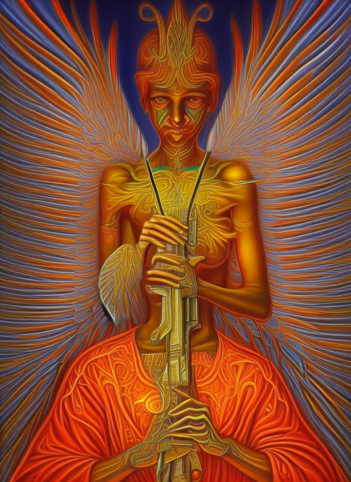 angel with wings, holding a rifle, Alex grey