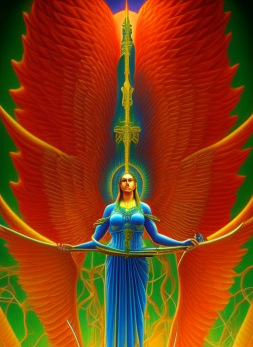 angel with wings, holding a rifle, Alex grey