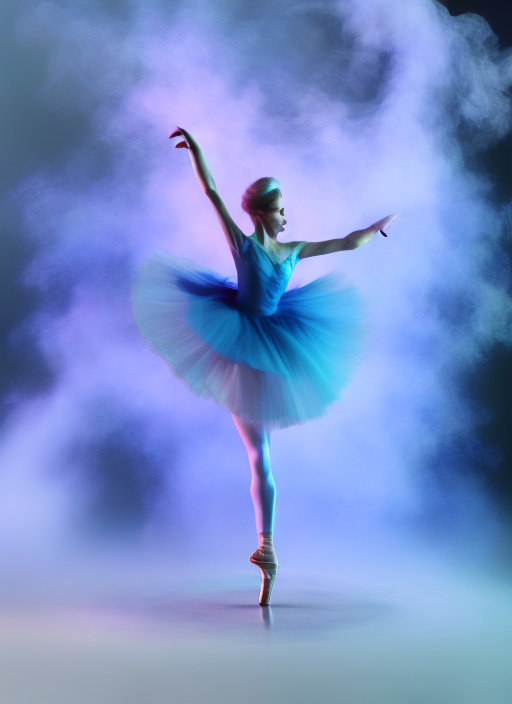 a dancing ballerina in whirling blue smoke