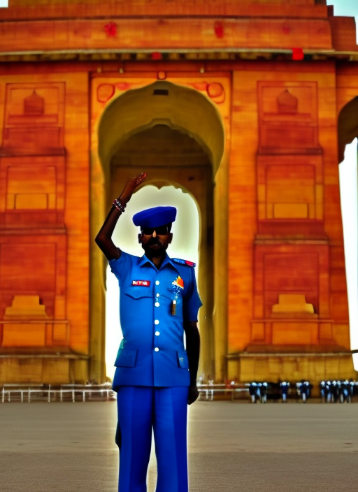 an indian soldier standing in front of India Gate. Saluting to Amar Jawan jyoti