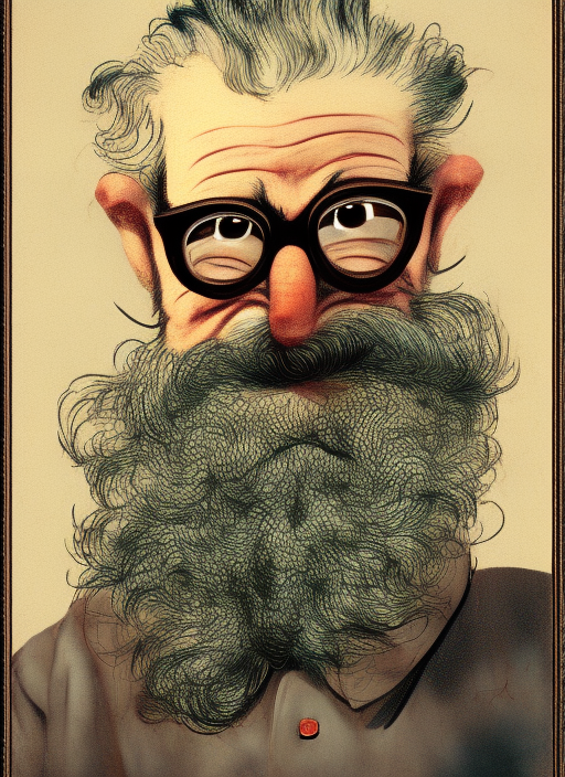 “an old man with glasses and a cane. hair, cheek, glasses, head, cartoon, gesture, eyewear, art, beard, facial hair”