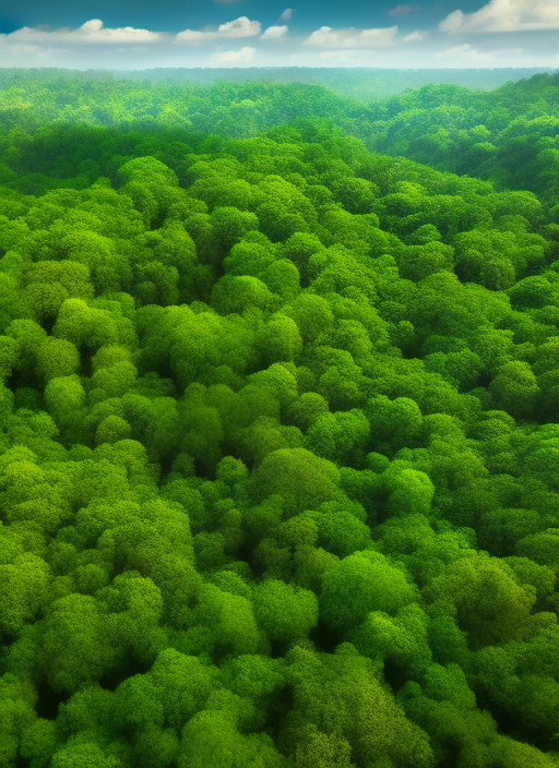 beautiful forest landscape, realistic, in bird eye view
