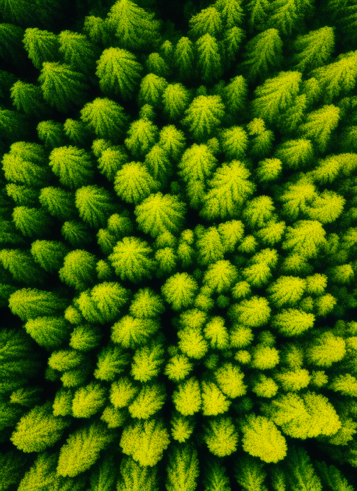 a forest in bird eye view, in low angle
