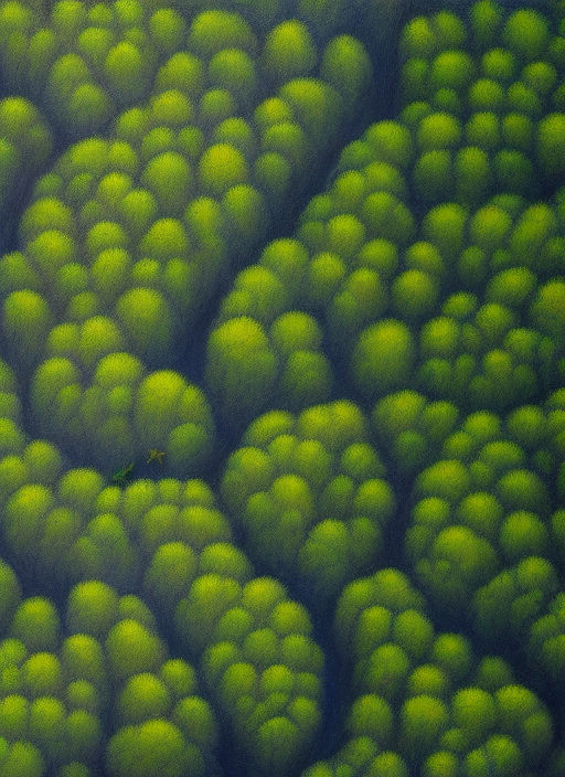 a forest landscape in bird eye view, realstic
