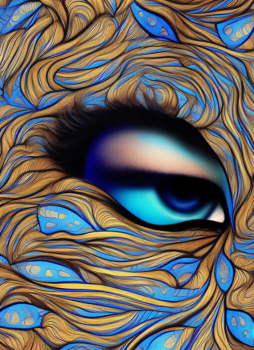 a dreaming woman's face with a blue eye. azure, organism, iris, eyelash, art, electric blue, symmetry, pattern, circle, visual arts, dreaming