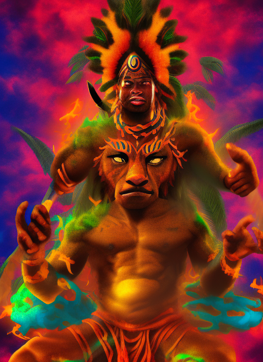 shiva as a young afro caribbean god, in the jungle, with a trident and tiger, octane render, fractoluminescence 