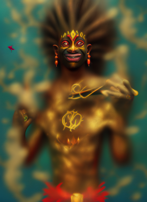 shiva as a young afro caribbean god, in the jungle, with a trident and drum , octane render, fractoluminescence 