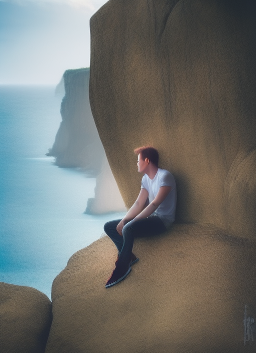 he was sitting near a beautiful cliff and thinking of love 