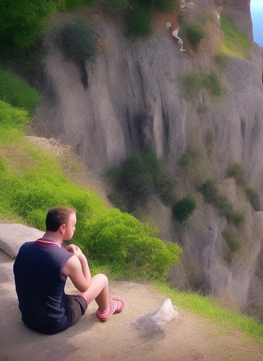 he was sitting near a beautiful cliff and thinking of love 