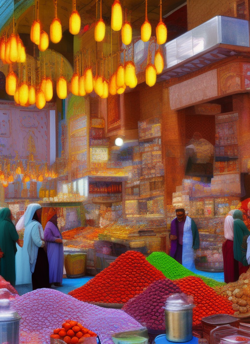 a Persian time market place, colorful