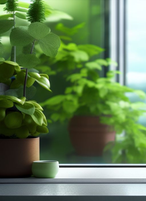 lush windowsill with a large variety of vegetation in a soft, lofi 16k resolution.