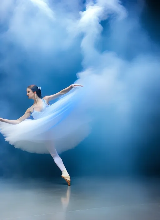 A dancing ballerina in whirling blue smoke