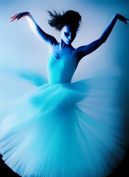 A dancing ballerina in whirling blue smoke. A dancing ballerina in whirling blue smoke. intricate details, hasselblad, f2.2