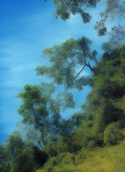 resting in the mountains, beautiful blue sky, heavy detail