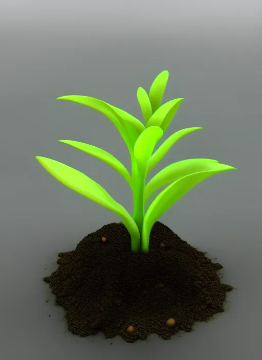 very small plant in  soil , 3d render, realistic