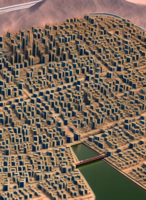 Dubai in 1800s, 3d render, realistic, bird eye view, 