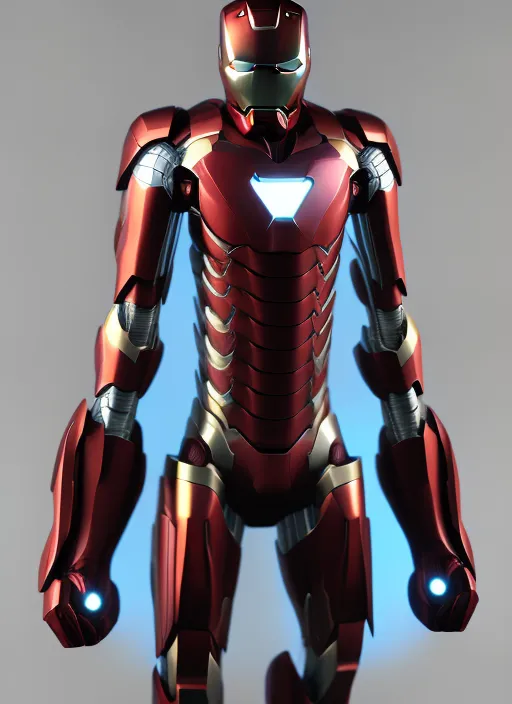 the first iron man suit, 3d render, realistic.