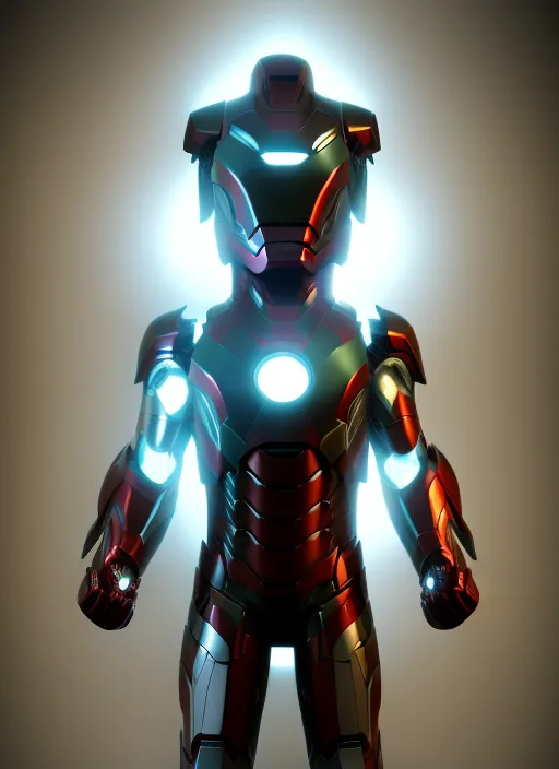 the first iron man suit, 3d render, realistic.