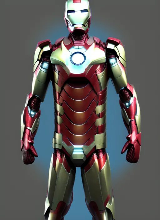 the first iron man suit, 3d render, realistic.