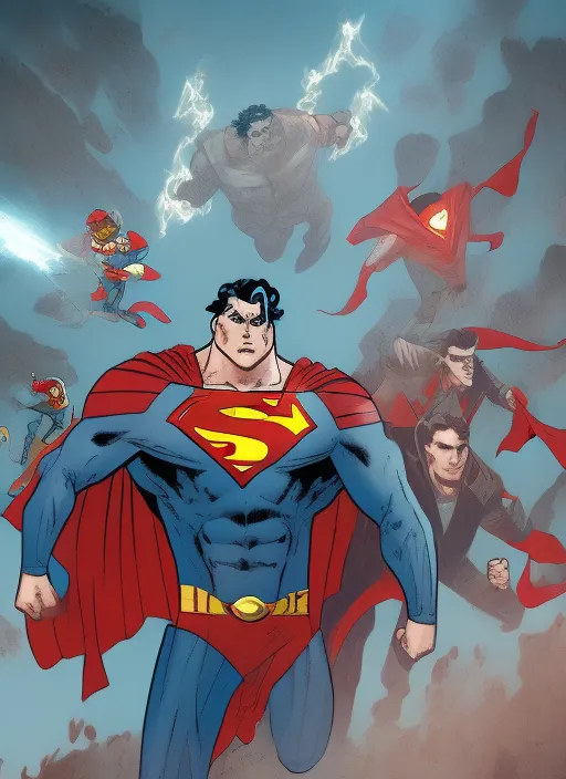 Superman and bad guys. Superman and bad guys. ethereal lighting, concept art, intricate details