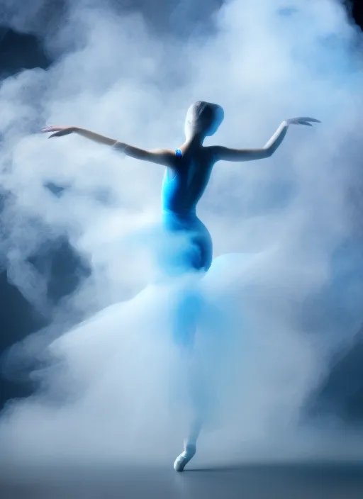 a dancing ballerina in whirling blue smoke
