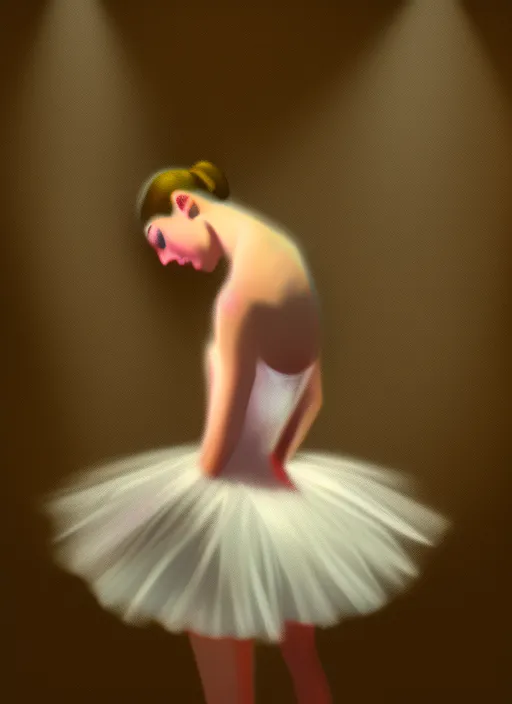 a ballerina backstage in the wings waiting to go on stage, digital painting, ambient dark lighting