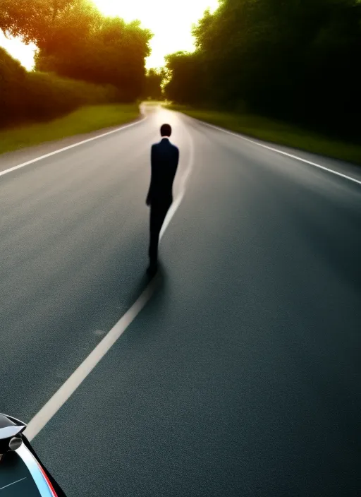 A man pushing his car along a road to a hotel