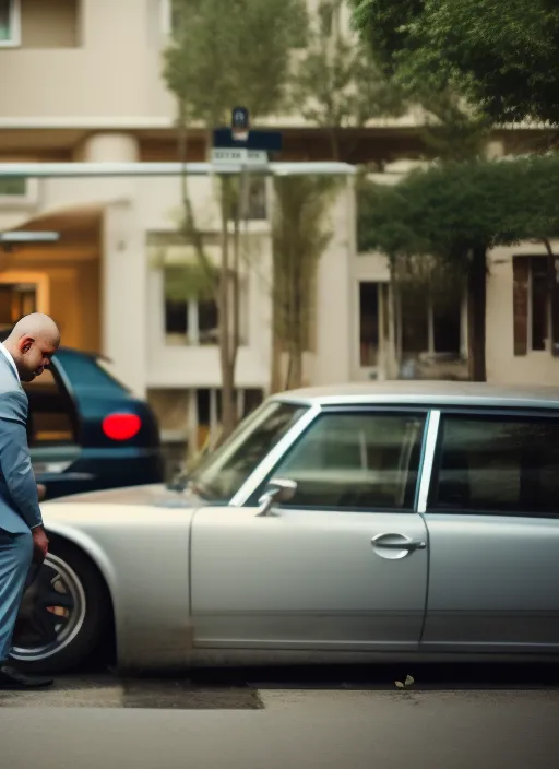 A man pushing his car to a hotel