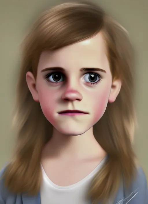 Emma Watson childhood, realistic, 3d render