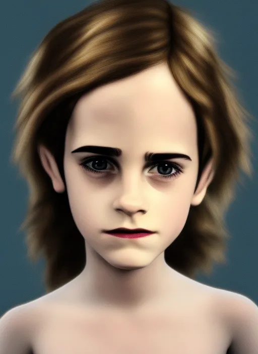 Emma Watson childhood, realistic, 3d render, harry potter
