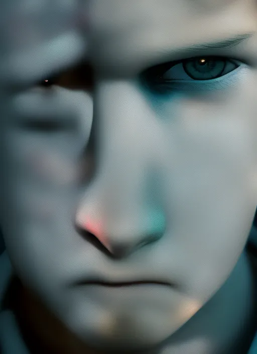 Closeup boy face turning into cyber. Closeup boy face turning into cyber. cinematic lighting, pretty