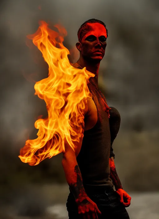 man morphing into fire