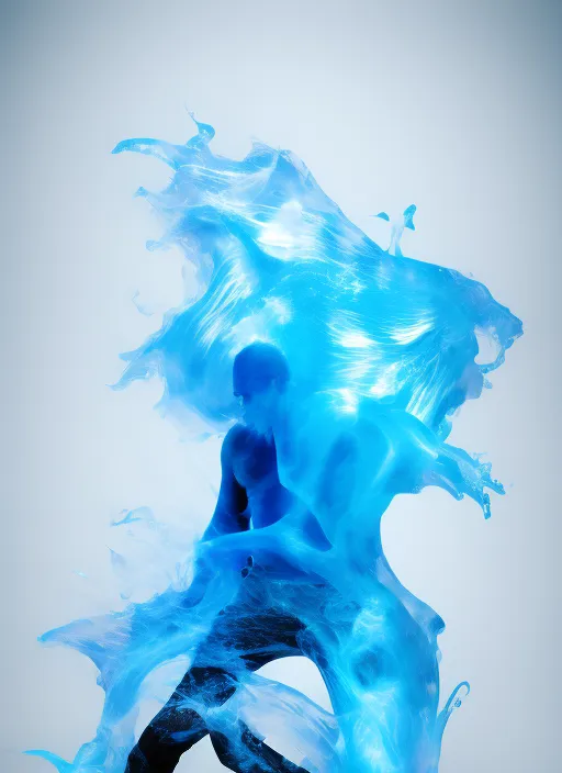 man morphing into ice. man morphing into ice. whirling blue smoke