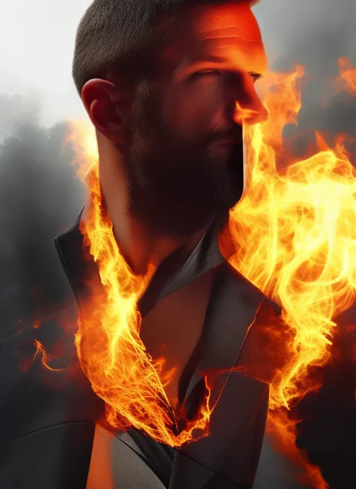 man morphing into fire