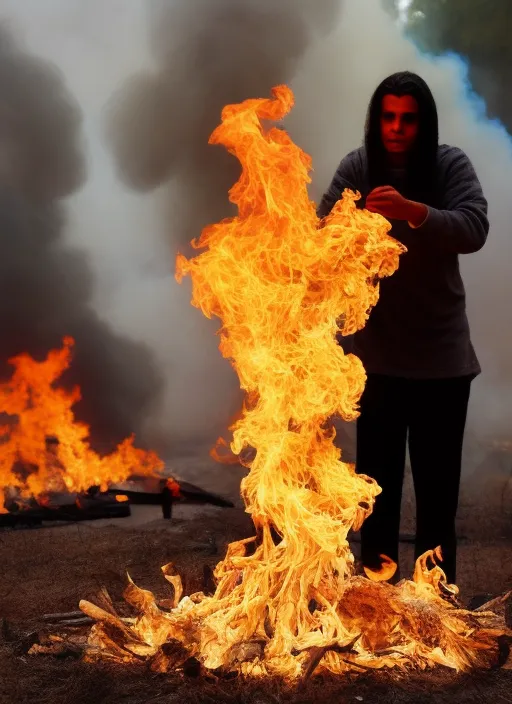 a person transforming into a fire