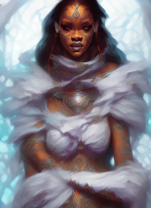 rihanna as a ice bender, portrait, elegant, intricate, digital painting, artstation, concept art, smooth, sharp focus, illustration, art by konstantin korovin and daniel f. gerhartz and john howe. rihanna as a ice bender, portrait, elegant, intricate, digital painting, artstation, concept art, smooth, sharp focus, illustration, art by konstantin korovin and daniel f. gerhartz and john howe. verdant, documentary, f2.2