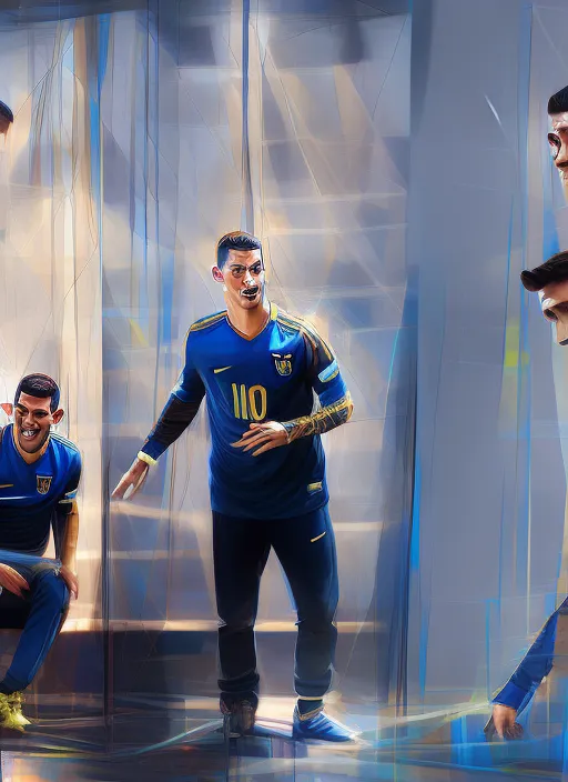 lionel messi and Cristiano Ronaldo building ikea furniture, portrait, elegant, intricate, digital painting, artstation, concept art, smooth, sharp focus, illustration, art by konstantin korovin and daniel f. gerhartz and john howe