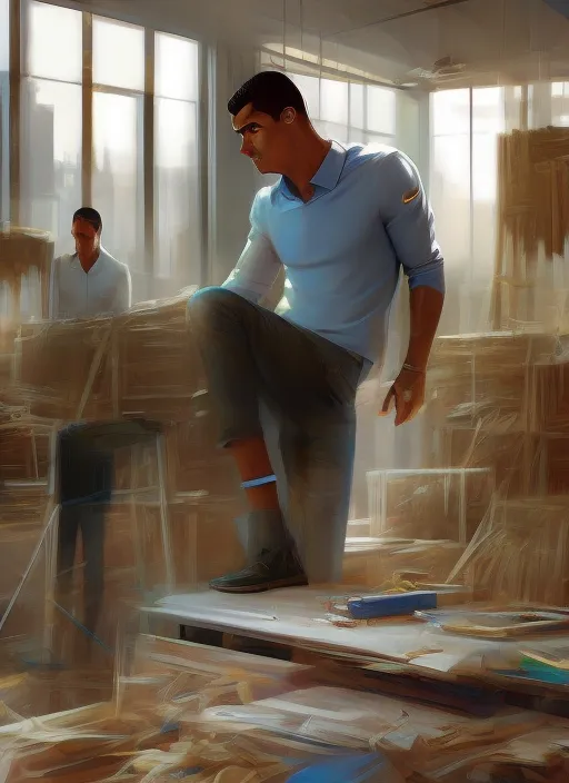 Cristiano Ronaldo assembling ikea furniture, portrait, elegant, intricate, digital painting, artstation, concept art, smooth, sharp focus, illustration, art by konstantin korovin and daniel f. gerhartz and john howe