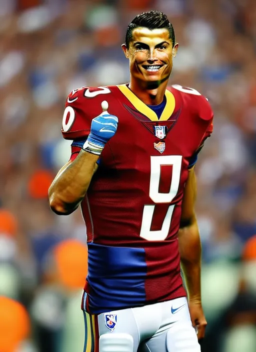 Cristiano Ronaldo wearing a nfl uniform without the helmet