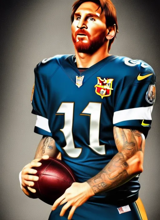 lionel messi wearing a nfl uniform without the helmet