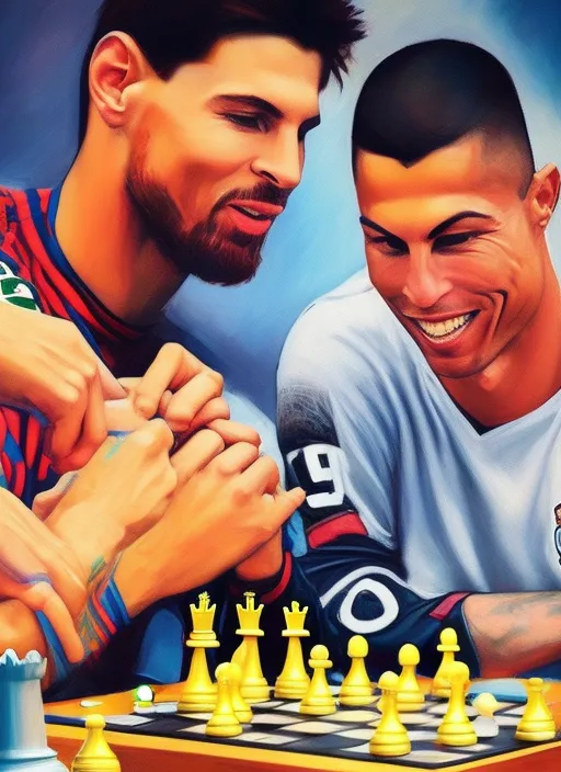 messi and ronaldo playing chess