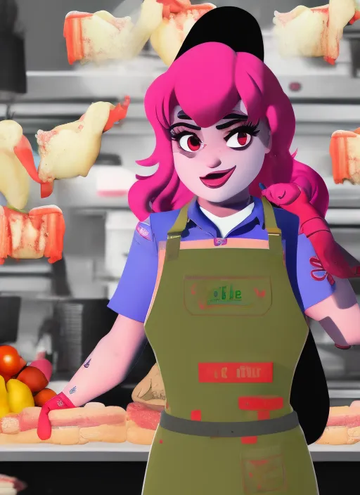 Kylie Jenner as a butcher saleswoman