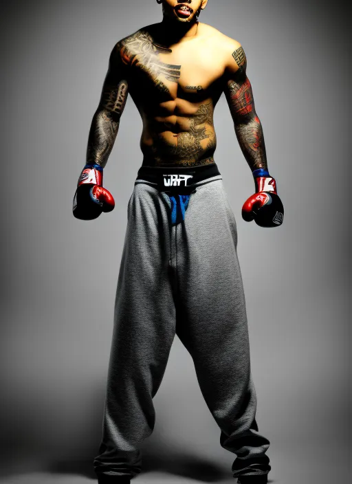 chris brown in style of a mma fighter, full body shot and face. chris brown in style of a mma fighter, full body shot and face. high res beautiful lighting, lovely